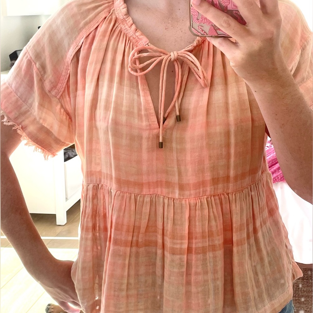 Pilcro by Anthropologie Short Sleeve Blouse Peach Color Size XS (fits S-M)